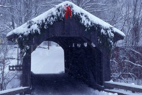 Covered Bridge Winter Scene Vermont Christmas Decorations On The