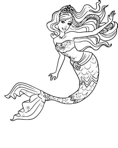 Mermaid comes from the sea. Printable Coloring Pages Mermaid | Printable Template Free