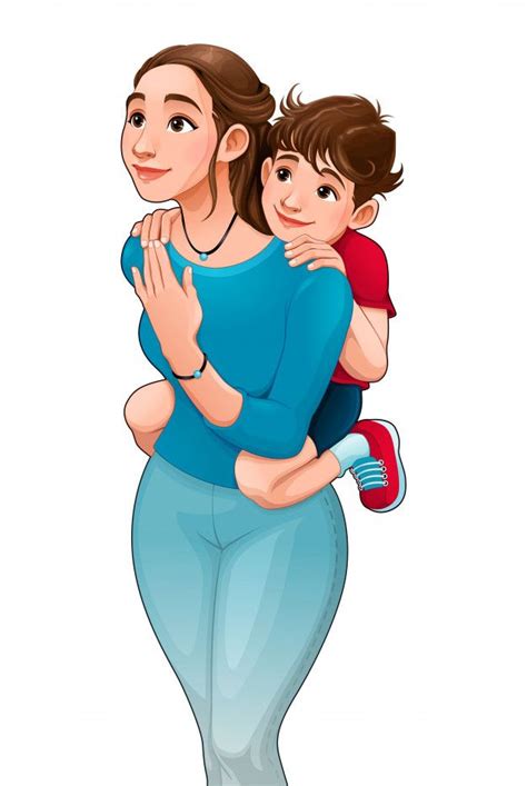 Mother With Son On Her Back Funny Animated Cartoon I Love My Parents
