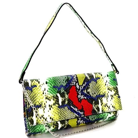 3 Way Multi Colored Snake Print Clutch Shoulder Mh Ppc7078 Animal