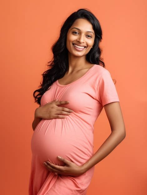 Premium Ai Image Portrait Of A Happy Pregnant Indian Woman Touching