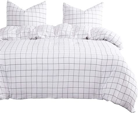 Wake In Cloud Grid Comforter Set White With Black Grid Geometric