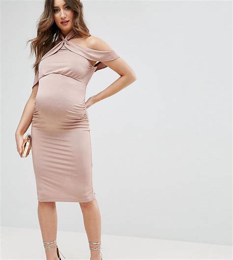 Asos Maternity Twist Neck Ruffle Top Midi Dress Pink Maxi Dress