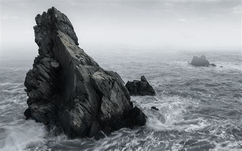 Download Rocks Mist Rough Sea Stormy Weather Ultrahd Wallpaper