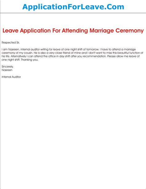 request letter  marriage leave assignment point