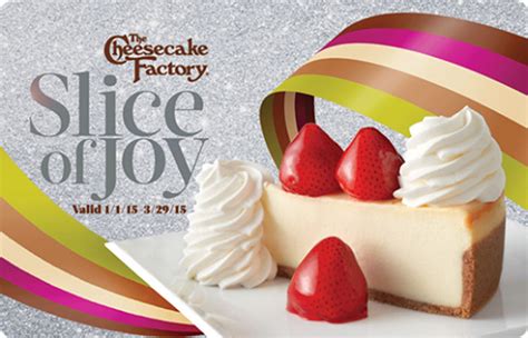 Gift cards can make excellent presents at any time, but they're really appealing when they come with bonus perks. Deal: Cheesecake Factory 2 Free Cheesecake with $25 Gift ...
