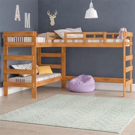 Kids double deck bunk bed with slide and swing. Deondre Twin L-Shaped Triple Bunk Bed #bunkbeddesigns ...