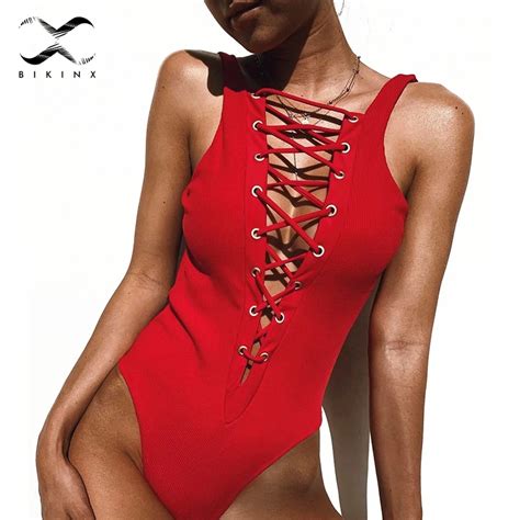 bikinx lace up v neck thong bikinis 2019 mujer monokini string sexy bodysuits one piece swimsuit