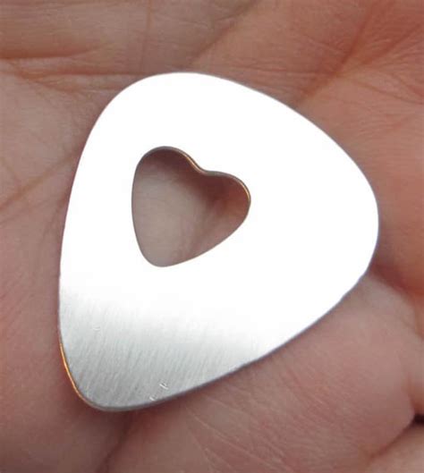 Sterling Silver Guitar Pick With Stamping With Heart Cut Etsy