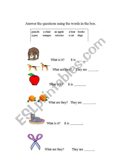 What Is It What Are They Esl Worksheet By Kathy