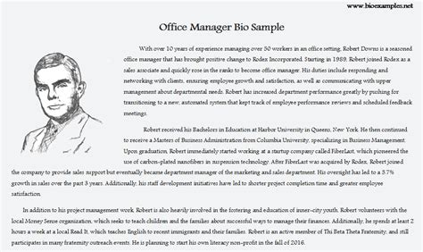 Office manager Bio Sample | Personal biography examples, Bio, Personal ...
