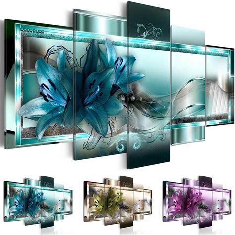 5 Panel Canvas Print Modern Abstract Flower Picture Giclee