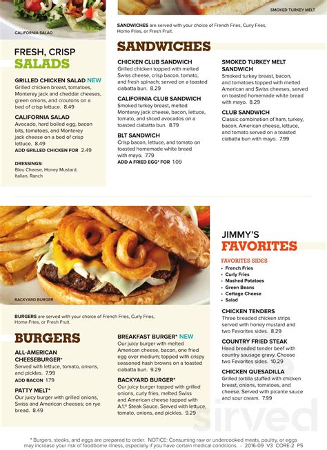 Jimmy's Egg menu in Durant, Oklahoma, USA