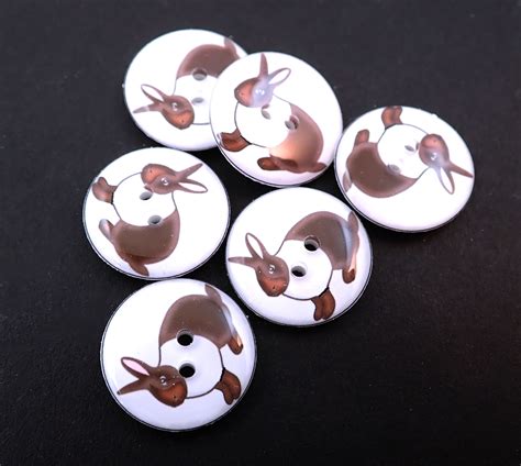 6 Rabbit Buttons Brown And White Bunny Sewing Buttons Etsy