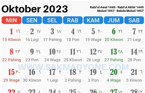 Kalender Jawa Oktober 2023 Lengkap Dengan Weton