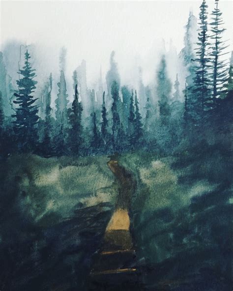 Pine Forest Pacific Northwest Misty Forest Watercolor Etsy