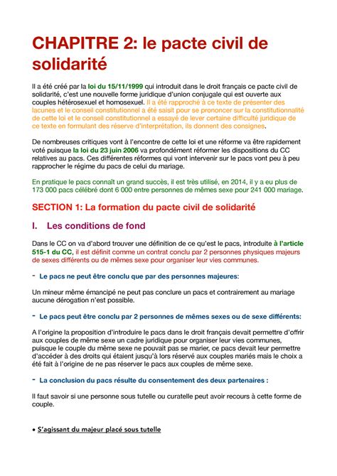 Le Pacs Notes De Cours 3 Chapitre 2 Le Pacte Civil De Solidarité