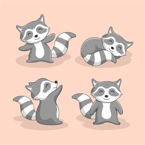 Premium Vector Cute Raccoon Cartoon Animal Set