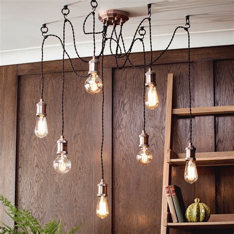 Alton 7 Light Braided Cable Cluster Pendant Industrial Style Copper