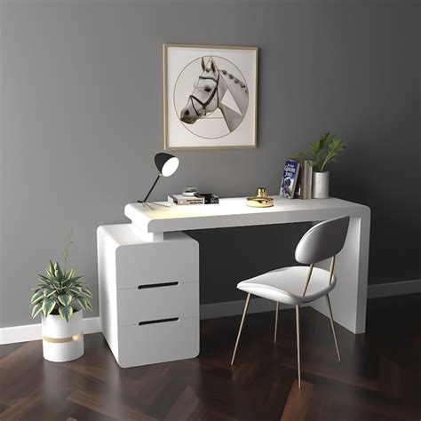 Mular 63 White 3 Drawer Writing Desk With Storage Cabinet For Office