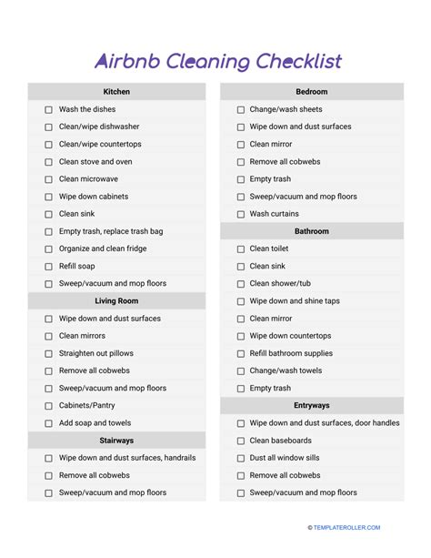 Airbnb Cleaning Checklist Template Download Printable Pdf Templateroller