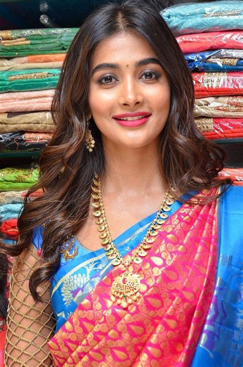 pooja hegde photos in red pattu saree launches anutex shopping mall indian beauty saree saree