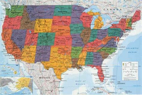 Map Of The United States Of America Geography Education Poster 24x36