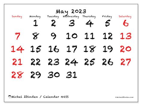 May 2023 Printable Calendar “46ss” Michel Zbinden Uk