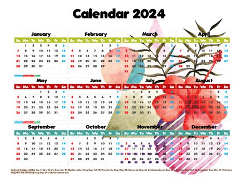 Free Printable Calendar With Holidays PDF Watercolor Premium