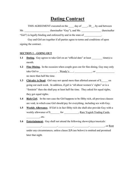 Dating Contract Template Fill Out Sign Online And Download Pdf