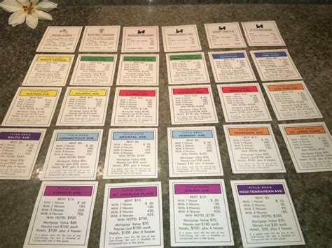 Vintage 1974 Monopoly Property Title Deed Cards Complete Set Of 28