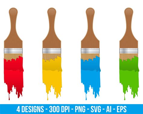 Four Paintbrushes With Different Colors On Them