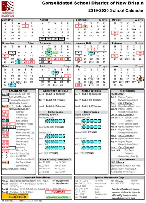 2019 2020 School Year Calendar Available New Britain Progressive