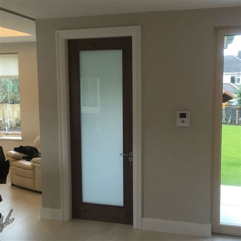 Walnut Internal Door With Frosted Glass Frosted Glass Door Bathroom