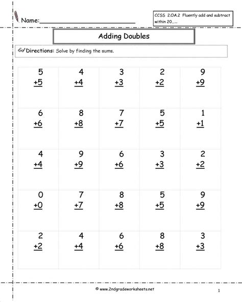 Doubles Facts First Grade