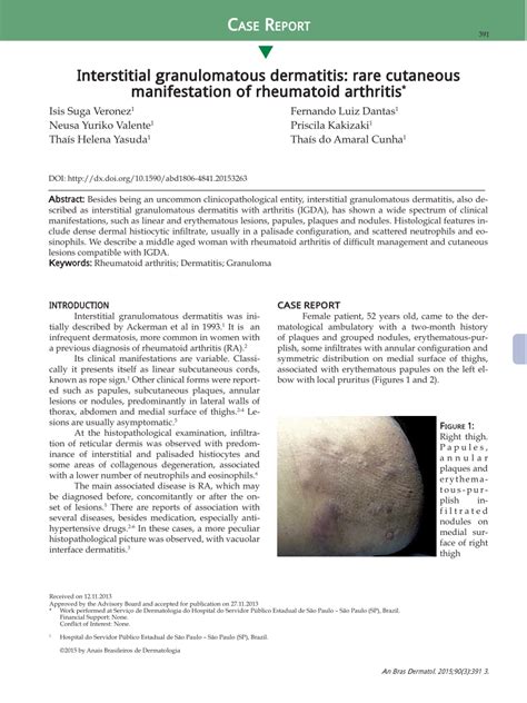 Pdf Interstitial Granulomatous Dermatitis Rare Cutaneous