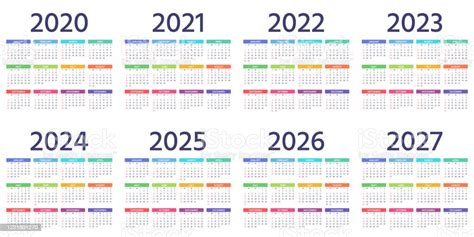Calendario 2021 2022 2023 2024 2025 2026 2027 2020 Anni Illustrazione