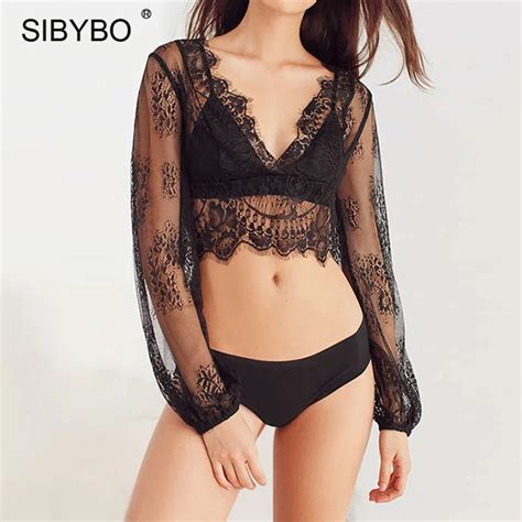Sibybo Sexy Mesh Black See Through Crop Top Women Loose Sleeve Hollow Out Cropped Tank Top Short