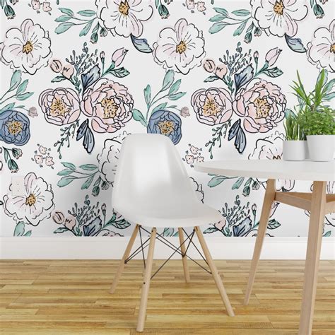 Pre Pasted Wallpaper 2ft Wide Bloom Periwinkle Rose Blush Custom Pre