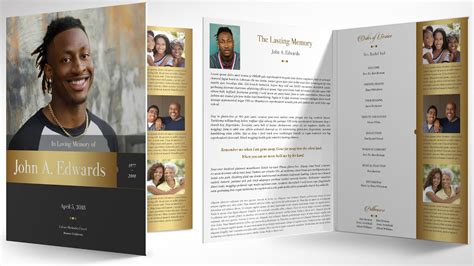 Remember Gold Funeral Program Word Publisher Template 4 Pages