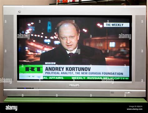 Tv Screen Showing Russia Today Rt News Channel Stock Photo Alamy