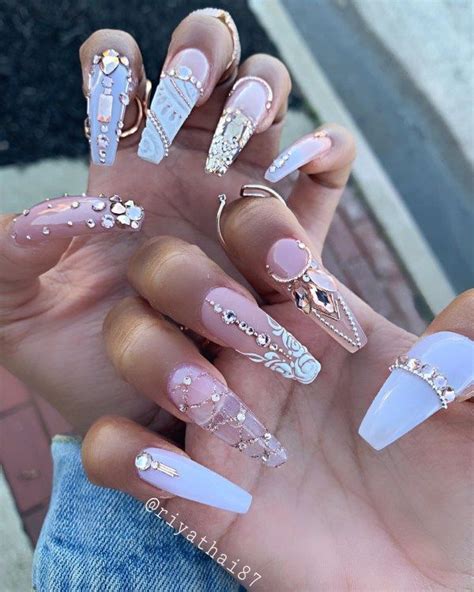13 Coffin Acrylic Nail Design In 2020 Nails Design With Rhinestones
