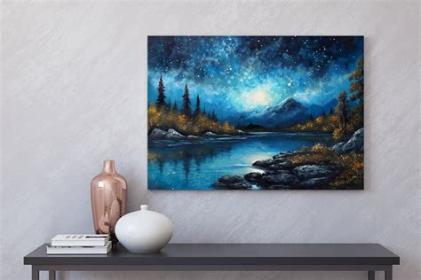 Starry Night Sky Landscape Painting On Canvas Large Wall Art Etsy