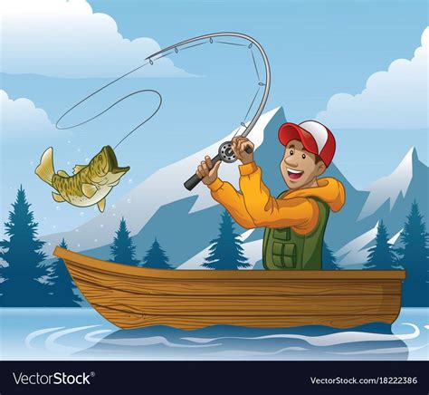 Vector Cartoon Of Man Fishing In Boat Download A Free Preview Or High