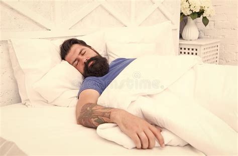 Early Wake Up Concept Guy With Sleepy Grimace On Face Stock Image