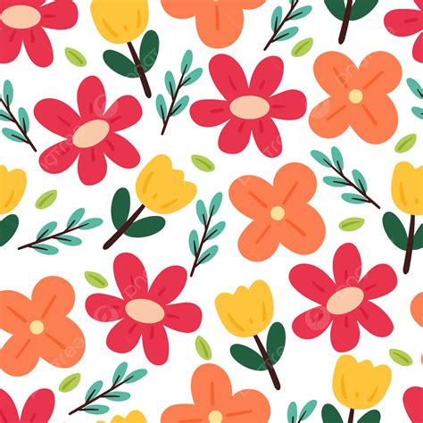 Seamless Pattern Cartoon Flower And Leaves Seamless Pattern Flower