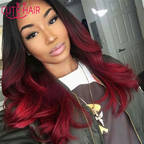 Ombre Brazilian Hair 3 Bundles Red And Black Hair Weave Ombre Weave Red