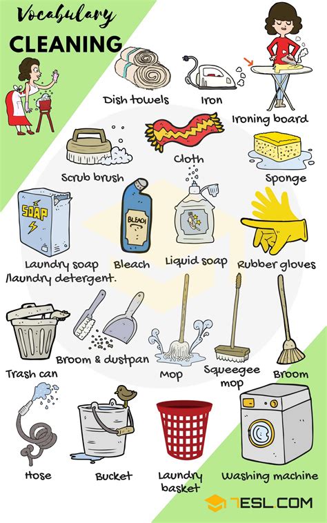 Cleaning Supplies List Of House Cleaning And Laundry Vocabulary • 7esl English Vocabulary