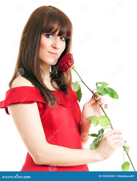 A Woman With A Red Rose Stock Image Image Of Woman Beautiful