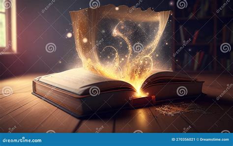 Literary World: Magic Book on the Table, the Magic of Words Stock